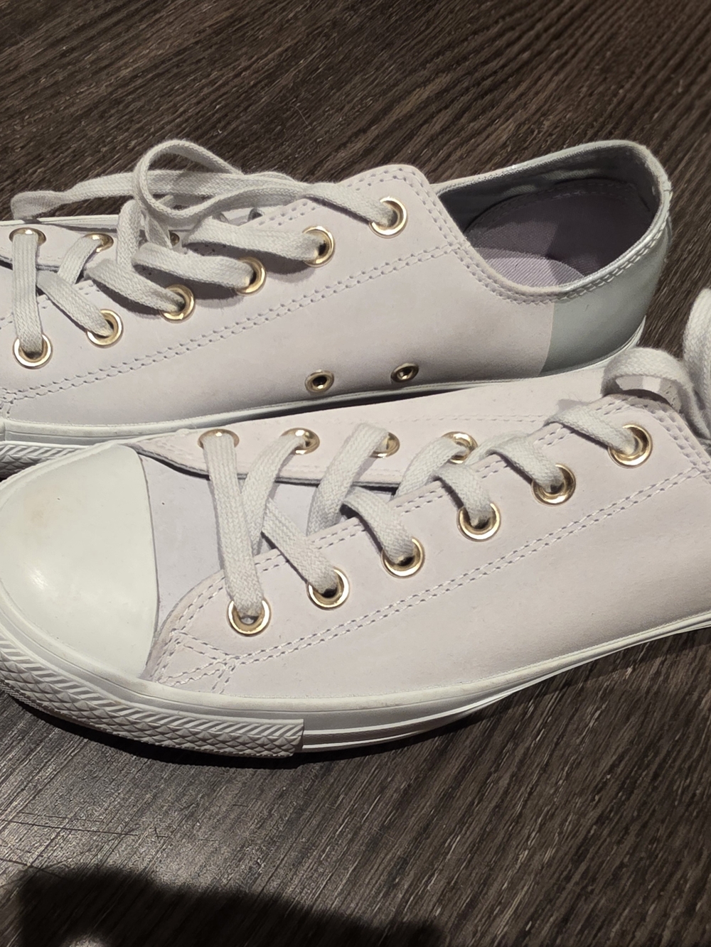 Converse Women's Leather Low-Top Sneakers in Light Gray with Gold Eyelets